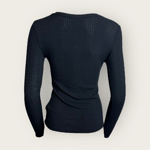 NWT | Avec Les Filles | Ribbed Scoop Neck Long Sleeve Top | Black | Medium - Picture 2 of 11